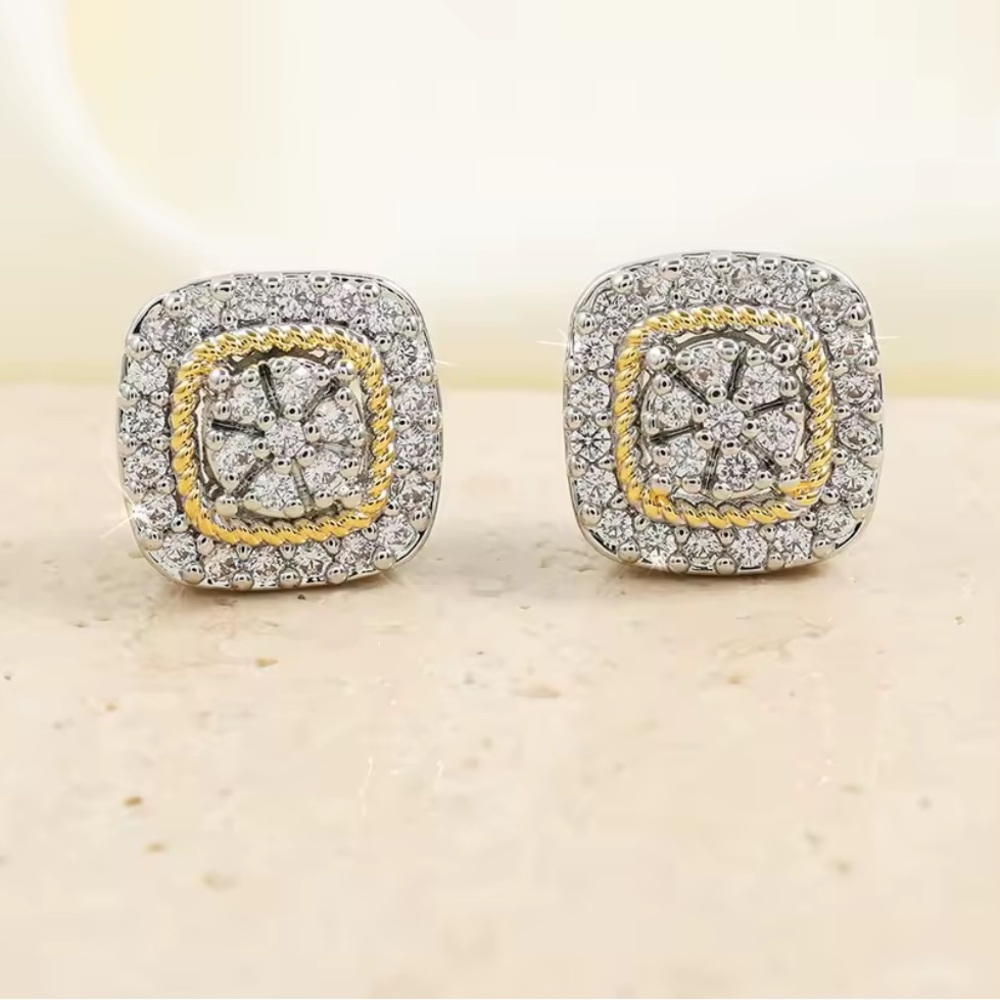 Gold and Silver Double Halo Earrings